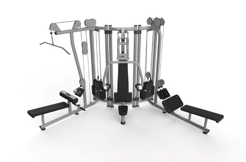 Recalled multi-station strength training towers
